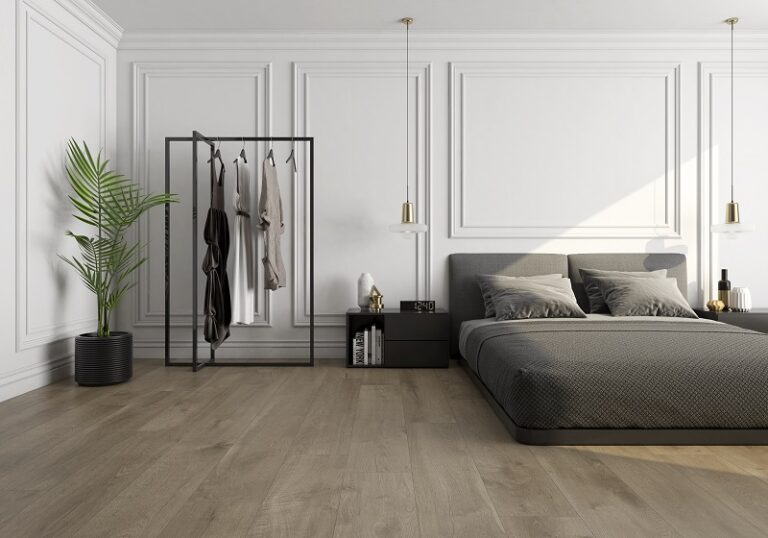Slaapkamer met houtlook tegels
